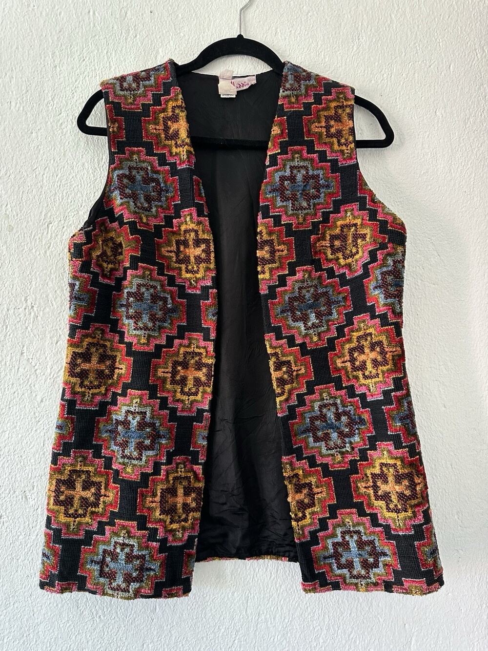 Vintage Aladdin Boho Tapestry Vest 70s Open Front Hippie Festival Layering Lg